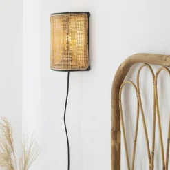 Applique<Made in Meubles Applique murale demi cercle en rotin et cannage Rim