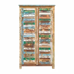 Armoire<Made in Meubles Armoire à  lattes en bois coloré Ethnik