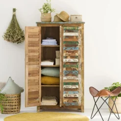 Armoire<Made in Meubles Armoire à  lattes en bois coloré Ethnik