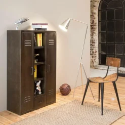 Armoire<Made in Meubles Armoire en métal noir 2 portes Locker