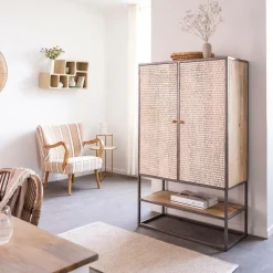 Armoire<Made in Meubles Armoire sculpté en bois de manguier et métal Luz