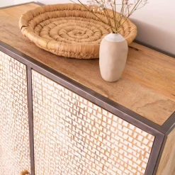 Armoire<Made in Meubles Armoire sculpté en bois de manguier et métal Luz