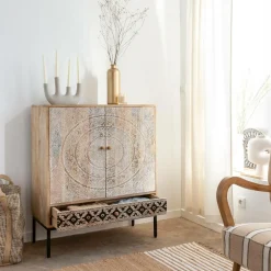 Armoire<Made in Meubles Armoire sculptée en bois de manguier Marc