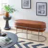 Banc<Made in Meubles Banc arrondi en cuir marron Gaby