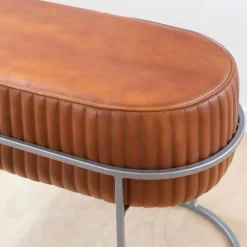 Banc<Made in Meubles Banc arrondi en cuir marron Gaby