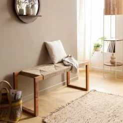 Banc<Made in Meubles Banc en bois d'acacia et laine Marietta