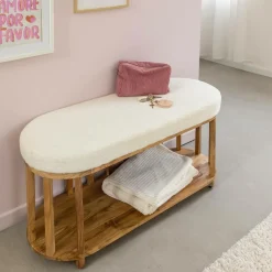 Banc<Made in Meubles Banc en bois d'acacia et tissu Orane