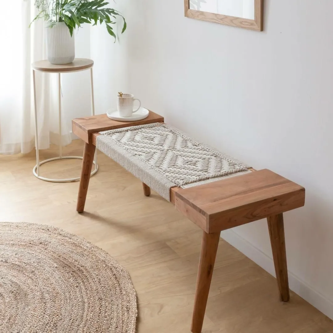 Banc<Made in Meubles Banc en bois de manguier tissage Bertille