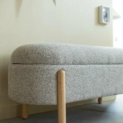 Banc<Made in Meubles Banc en bois de pin et tissu bouclette gris clair Nério