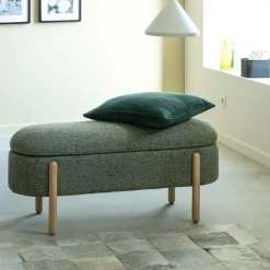 Banc<Made in Meubles Banc en bois de pin et tissu bouclette vert Nério