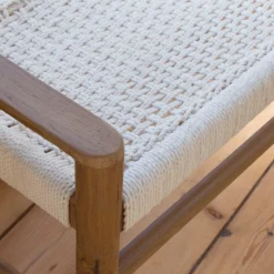 Banc<Made in Meubles Banc en bois de teck et tissu Pénélope