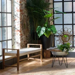 Banc<Made in Meubles Banc en bois de teck et tissu Pénélope