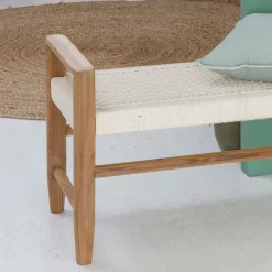 Banc<Made in Meubles Banc en bois de teck et tissu Pénélope