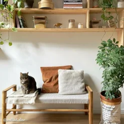 Banc<Made in Meubles Banc en bois de teck et tissu Pénélope