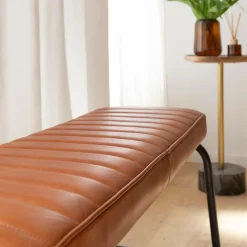 Banc<Made in Meubles Banc en cuir marron et métal noir Lucien