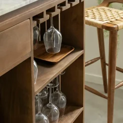 Meuble Bar<Made in Meubles Bar en bois de manguier et marbre blanc Sienne