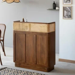 Meuble Bar<Made in Meubles Bar en bois de manguier et cannage Remick