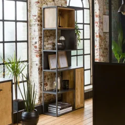 Bibliothèque<Made in Meubles Bibliothèque en bois de manguier et métal Locker