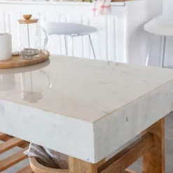 Ilot Central<Made in Meubles Billot en marbre et bois Louca