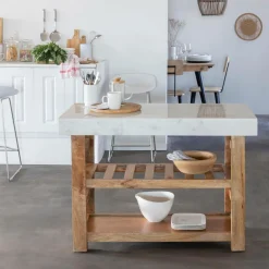 Ilot Central<Made in Meubles Billot en marbre et bois Louca