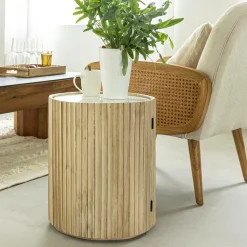 Bout De Canapé & Sellette<Made in Meubles Bout de canapé en bois de manguier et marbre Moana