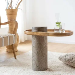 Bout De Canapé & Sellette<Made in Meubles Bout de canapé en bois de manguier et marbre Andréa