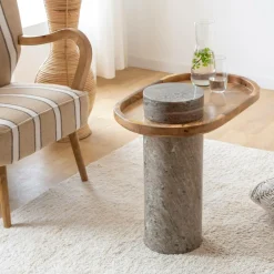 Bout De Canapé & Sellette<Made in Meubles Bout de canapé en bois de manguier et marbre Andréa