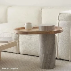 Bout De Canapé & Sellette<Made in Meubles Bout de canapé en bois de manguier et marbre Andréa