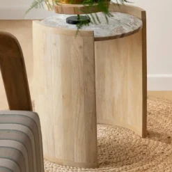 Bout De Canapé & Sellette<Made in Meubles Bout de canapé en bois de manguier et marbre Isabella