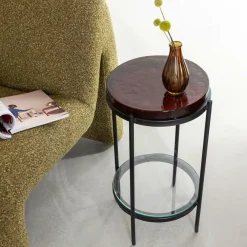 Bout De Canapé & Sellette<Made in Meubles Bout de canapé plateau en verre rouge Lise