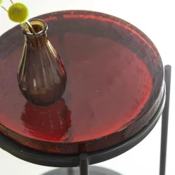 Bout De Canapé & Sellette<Made in Meubles Bout de canapé plateau en verre rouge Lise