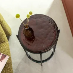 Bout De Canapé & Sellette<Made in Meubles Bout de canapé plateau en verre rouge Lise