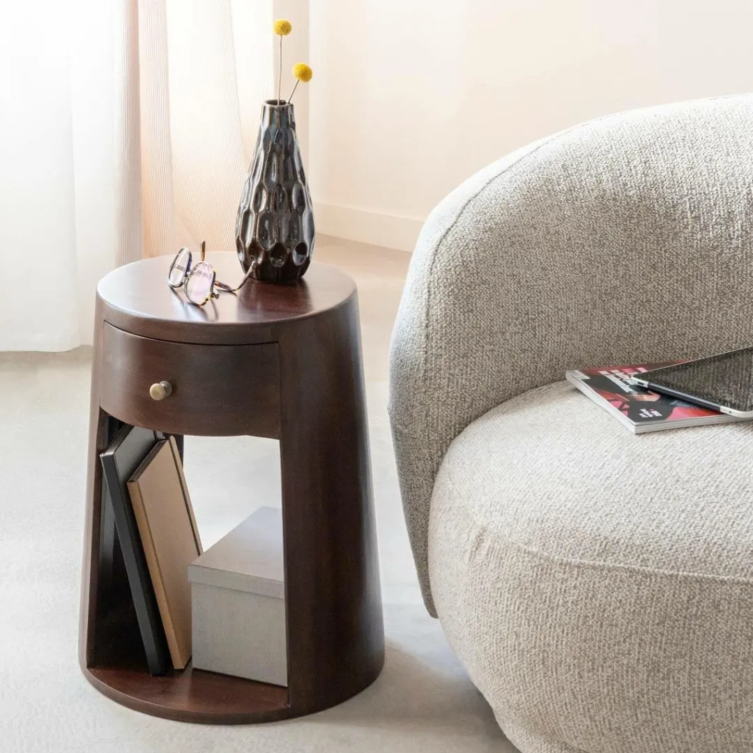 Bout De Canapé & Sellette|Chevet<Made in Meubles Bout de canapé rond en bois de manguier Isao