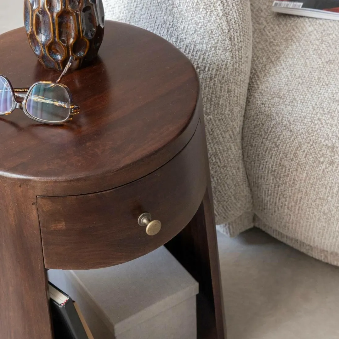 Bout De Canapé & Sellette|Chevet<Made in Meubles Bout de canapé rond en bois de manguier Isao