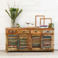 Buffet<Made in Meubles Buffet à  lattes en bois coloré Ethnik