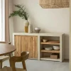 Buffet<Made in Meubles Buffet 2 portes avec étagères en bois effet béton et bois recyclé Dalva