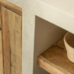 Buffet<Made in Meubles Buffet 2 portes avec étagères en bois effet béton et bois recyclé Dalva