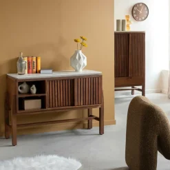 Buffet|Meuble Sous Vasque<Made in Meubles Buffet 2 portes en bois d'acacia et terrazzo Kaelis