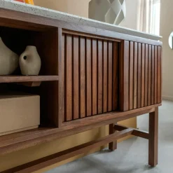 Buffet|Meuble Sous Vasque<Made in Meubles Buffet 2 portes en bois d'acacia et terrazzo Kaelis