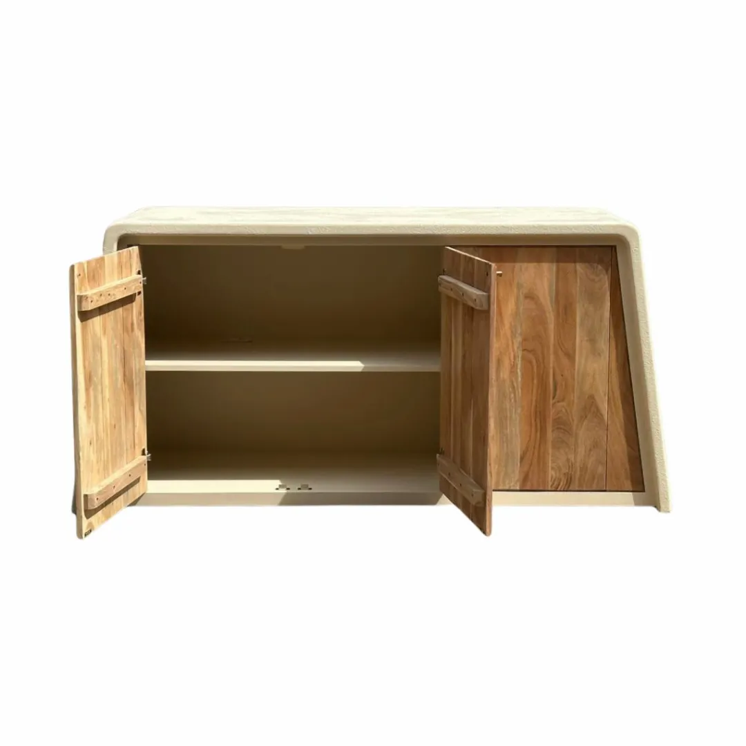Buffet<Made in Meubles Buffet 3 portes en bois d'acacia et bois effet béton Dalva