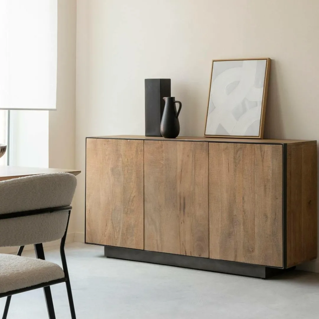 Buffet<Made in Meubles Buffet 3 portes en bois de manguier et métal Isil