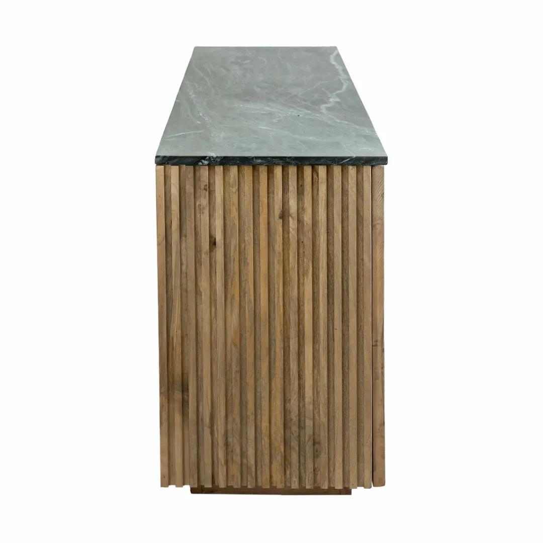 Buffet<Made in Meubles Buffet 4 portes en bois de manguier et marbre Betty