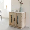 Buffet<Made in Meubles Buffet 2 portes en bois recyclé et marbre Damian