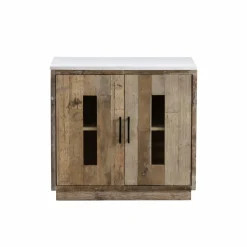 Buffet<Made in Meubles Buffet 2 portes en bois recyclé et marbre Damian