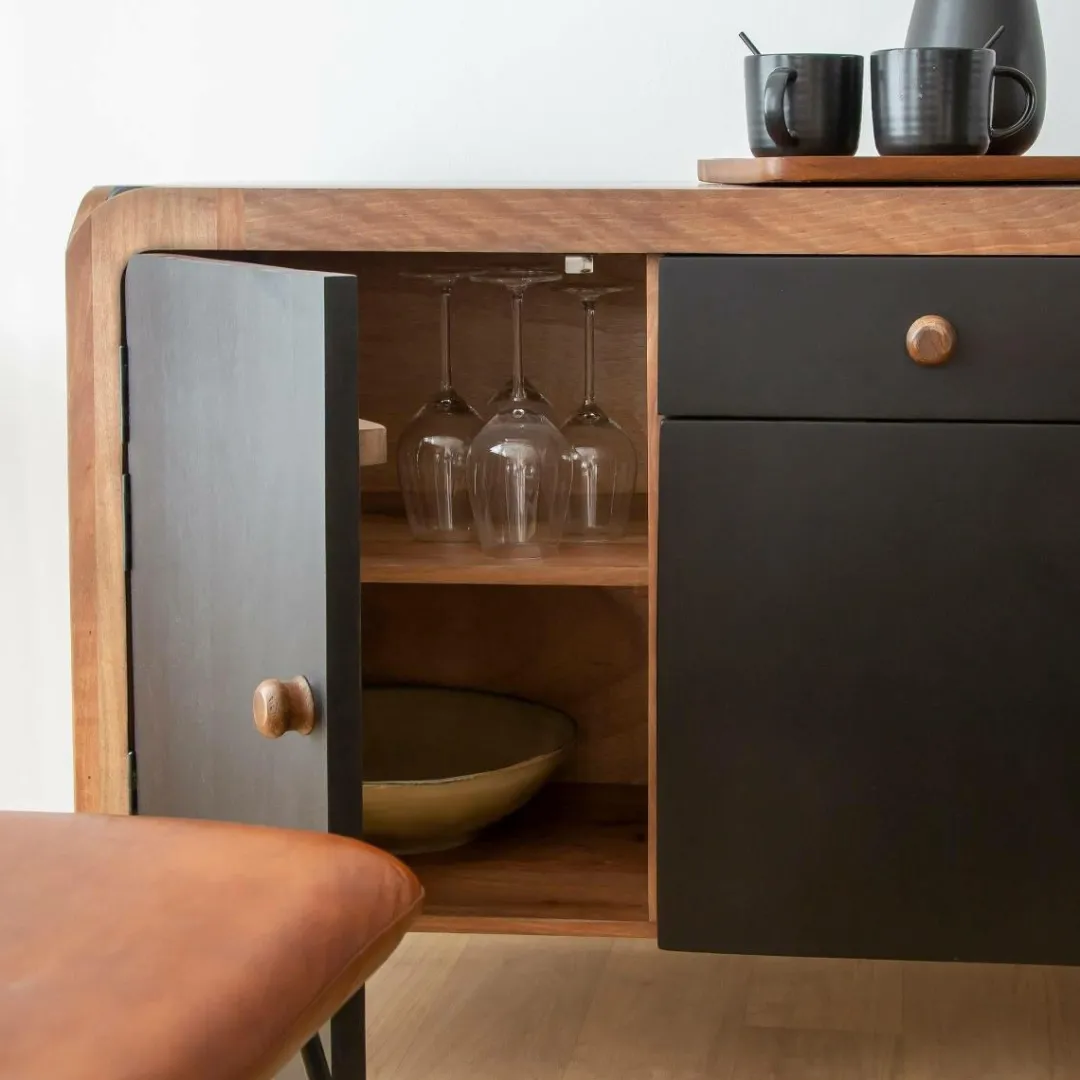 Buffet<Made in Meubles Buffet arrondi en bois de manguier Romy