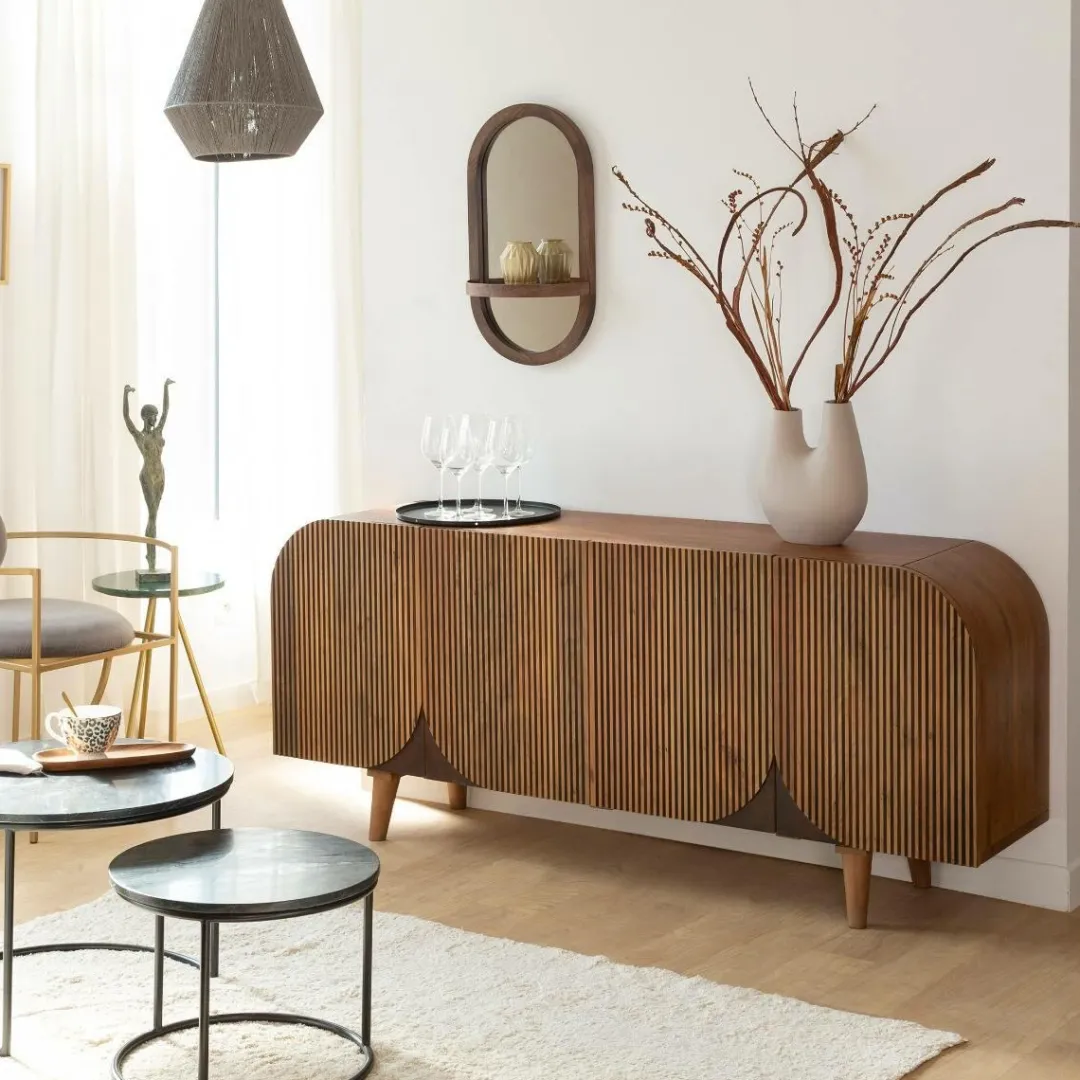 Buffet<Made in Meubles Buffet arrondi en bois de manguier Lise