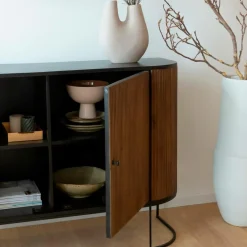 Buffet<Made in Meubles Buffet arrondi en bois de manguier et métal Ysé