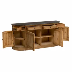 Buffet<Made in Meubles Buffet arrondi en vieux pin et pierre bleue Garance