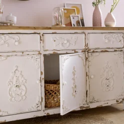 Buffet<Made in Meubles Buffet blanc en pin massif brossé Bastille