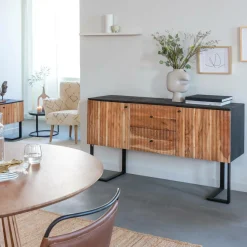 Buffet<Made in Meubles Buffet en bois d'acacia et métal Pippa